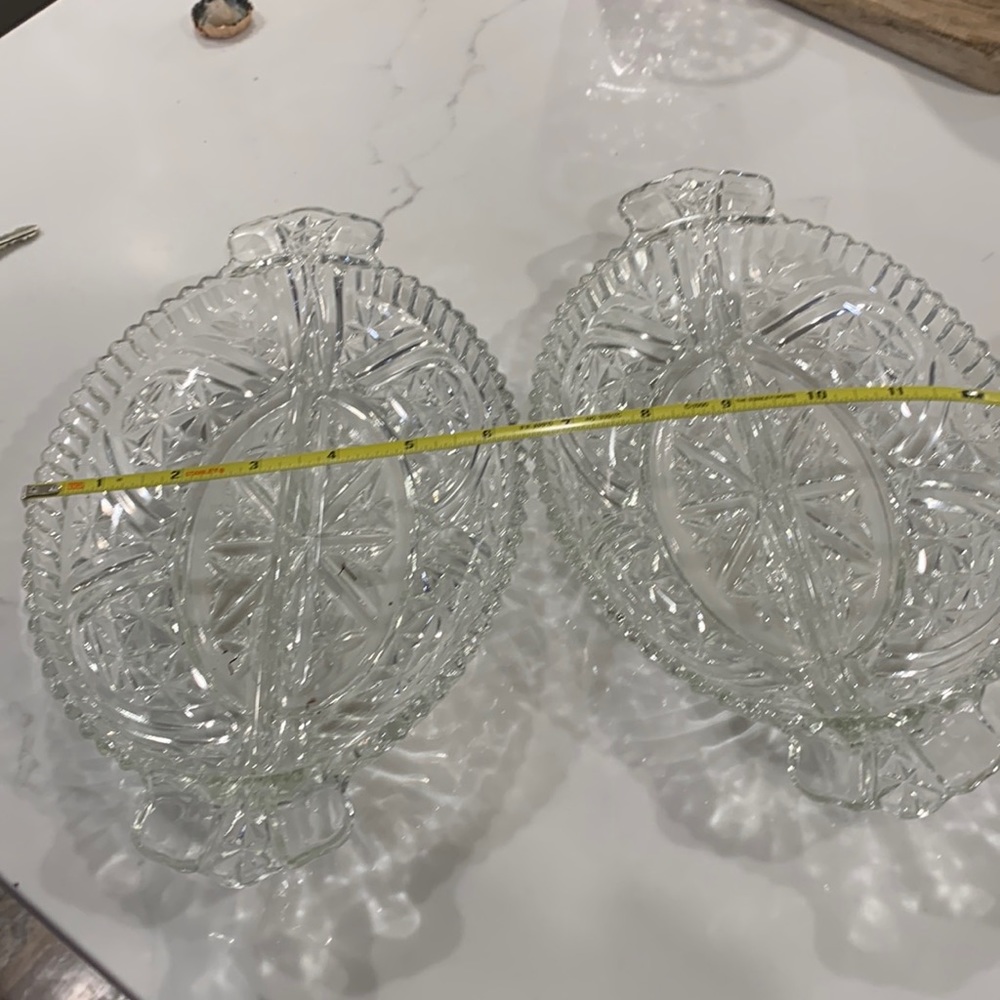 Crystal cut relish  trays. Vintage. Set of two. Excellent condition.